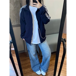立领外套男秋季美式潮牌三条杠运动夹克cleanfit棒球服JKH116图片