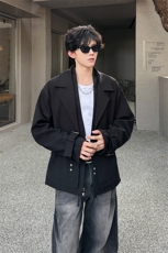 现货双层大翻领设计休闲纯色外套男上衣A071-3325-P118，女装短外套，电商A071