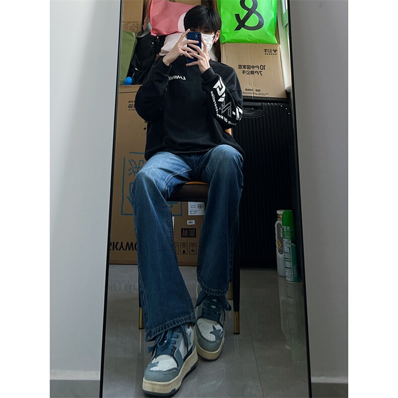 B221美式ins高街暗黑光版修身微喇牛仔裤LK23137-P55控78,男装牛仔裤,电商B221