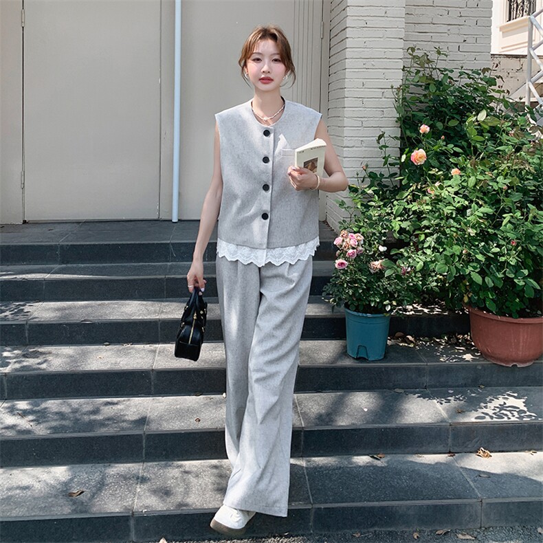 夏季马甲阔腿裤时尚两件套女,女装套装/套裙,秋水欣儿