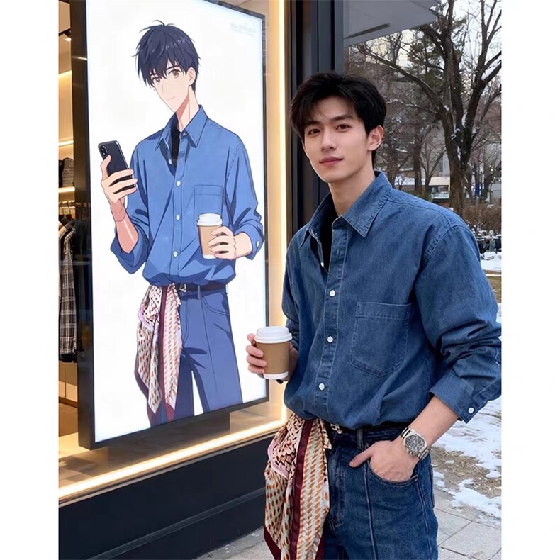 现货牛仔衬衫男春季高级韩版潮流cleanfit上衣长袖衬衣WLC70-P45，男装衬衫，星座1008