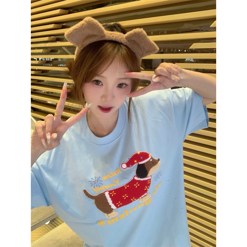 H0577-P35毛巾绣+印花夏季新款可爱T恤女图片