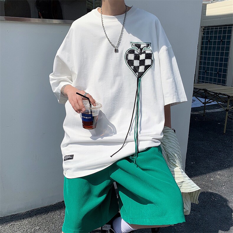 夏季爱心T恤男宽松韩版潮流潮牌情侣衬衣帅气短袖T088-P28,男装T恤,星座308B-1