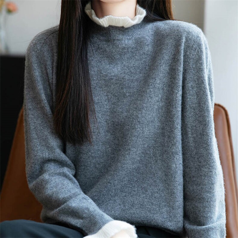 法式高端48支100纯羊毛衫女半高领长袖针织打底毛衣2025新毛衫,女装羊毛衫,越洋羊