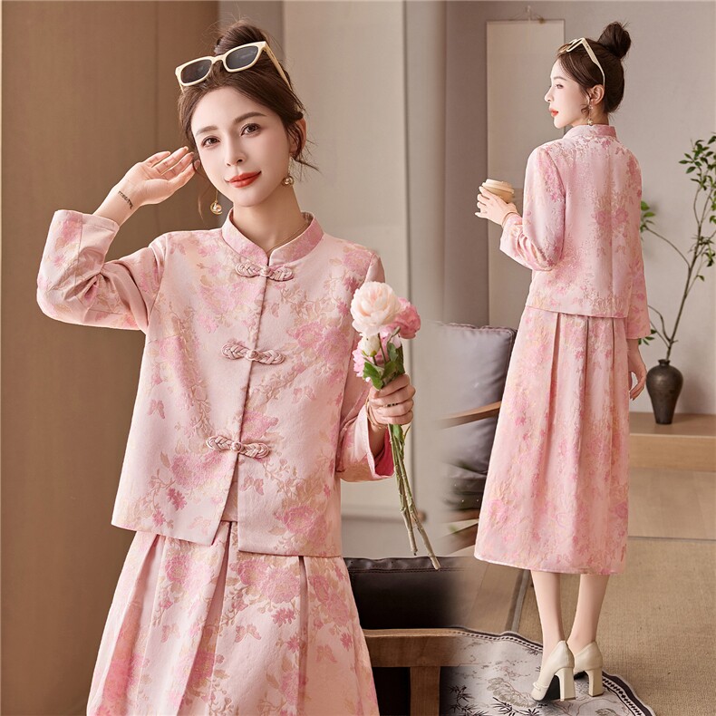 罗得堡2026年春装新款新中式汉服套装连衣裙2608，女装套装/套裙，罗得堡