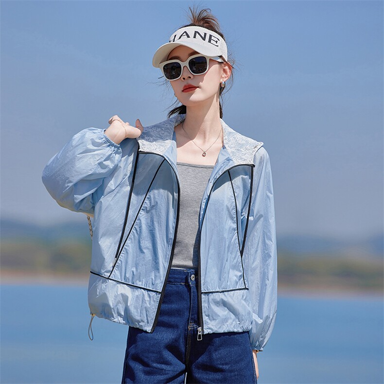 夏季冰丝防晒衣女拼色2026新款小个子防紫外线休闲开衫外套涂层型,女装防晒衣,靓衣阁