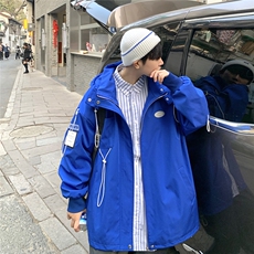 克莱因蓝外套男中性风宽松抽绳装饰连帽大码M-5XL夹克男JK7569P75，男装夹克，星座227-7
