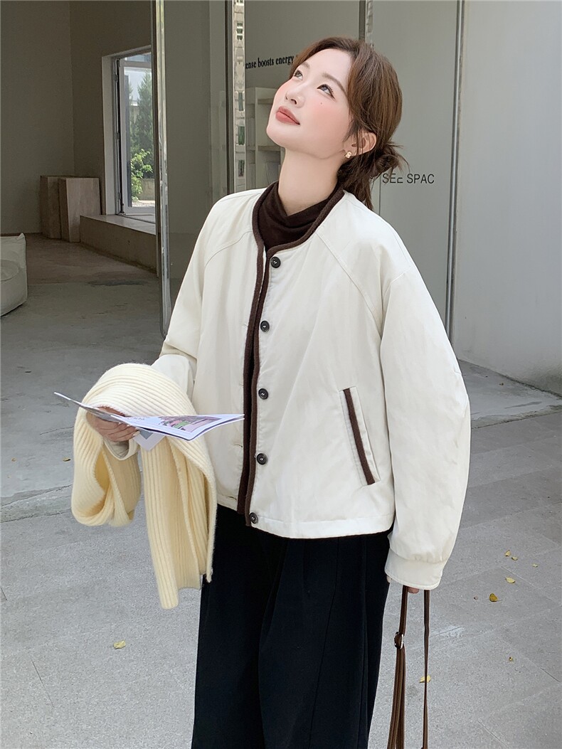 现货90白鸭绒圆领短款羽绒服女2025冬新款宽松时尚百搭保暖外套,女装羽绒服,琦鑫阁（原依鑫阁）