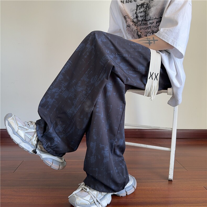 抖音品质夏季新款潮流扎染宽松休闲冰丝裤B315-K25633-特p30控58,男装休闲裤,电商B315