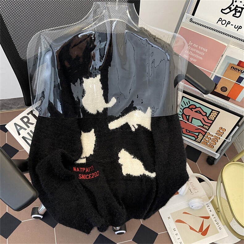 猫咪仿貂毛毛男女秋冬美式宽松慵懒风内搭针织衫上衣潮MY0993-P50,男装针织衫/毛衣,星座308B-1