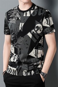 男士时尚短袖T恤男薄款夏装新款青年休闲碎花潮流体恤衫圆领上衣,男装T恤,电商B212（原钱塘6029）