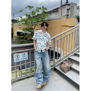 夏季短袖花衬衫男款宽松休闲沙滩服彩色上衣海岛风潮WLC211-P29图片