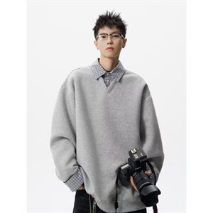 【XZ1112-1现货】卫衣假两件长袖衫翻领 P46 YW11图片