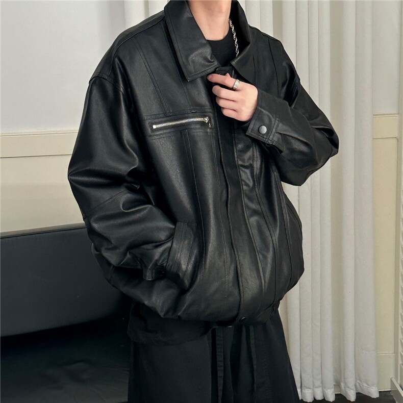现货-水洗质感复古皮外套男pu机车服潮牌痞帅夹克-AP23106-P115,男装夹克,电商A351