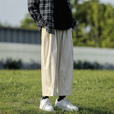 新款街头复古纯色休闲工装裤子男女美式宽松BF九分阔腿裤2377-p35，男装休闲裤，星座1008