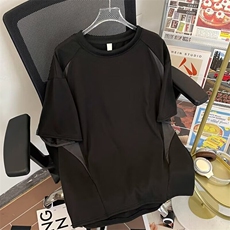 高品质二开240克宽松纯棉美式高街痞帅拼接工艺短袖T恤特P25，男装T恤，电商A486-1