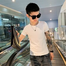 社会小伙紧身圆领纯色打底T恤短袖永不下架大货以备8008-P18，男装T恤，星座308A
