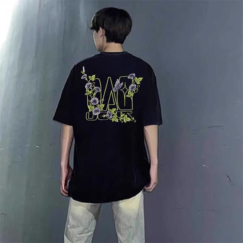 万针全刺绣工艺抖音得物高品质260克重磅纯棉双纱美式高街短袖T恤,男装T恤,电商A486