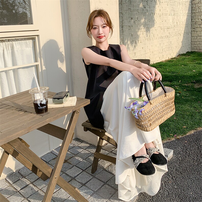 新品假两件拼接设计感波浪边连衣裙F618-P145-K218,女装连衣裙,2C255