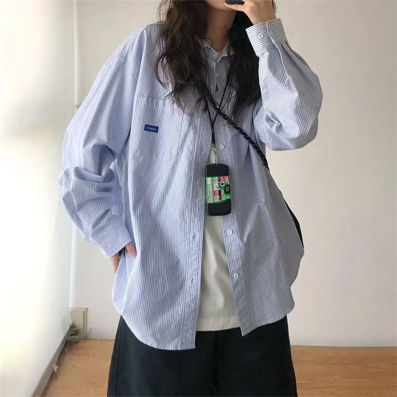 宽松型百搭原宿尖领流行ins简约文艺潮流衬衫日系长袖女气质新款，男装衬衫，星座1210-1