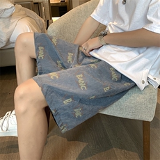 潮牌欧美高街满印字母运动短裤男宽松直筒阔腿运动五分裤D842-p22，男装休闲裤，星座1008-1