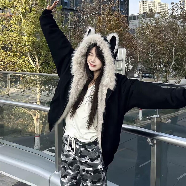 现货重磅硬挺boxy羽绒棉衣座山雕猫耳大毛毛领麂皮棉服冬外套,男装棉衣,电商A443
