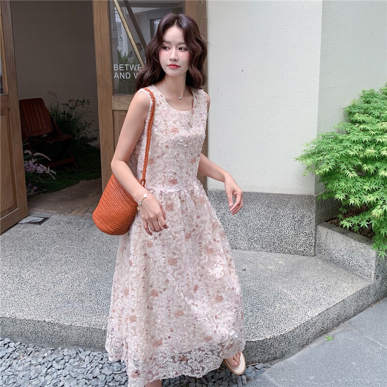 《26夏上新》立体花朵超柔软气质甜美可收腰仙女连衣裙女，女装连衣裙，苗苗