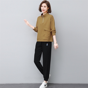 休闲运动套装女2025春秋新款大码宽松中年妈妈时尚卫衣卫裤两件套图片