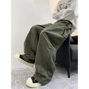 工装牛仔裤女春秋季美式宽松分割设计感痞帅小众直筒裤K5826-P72图片