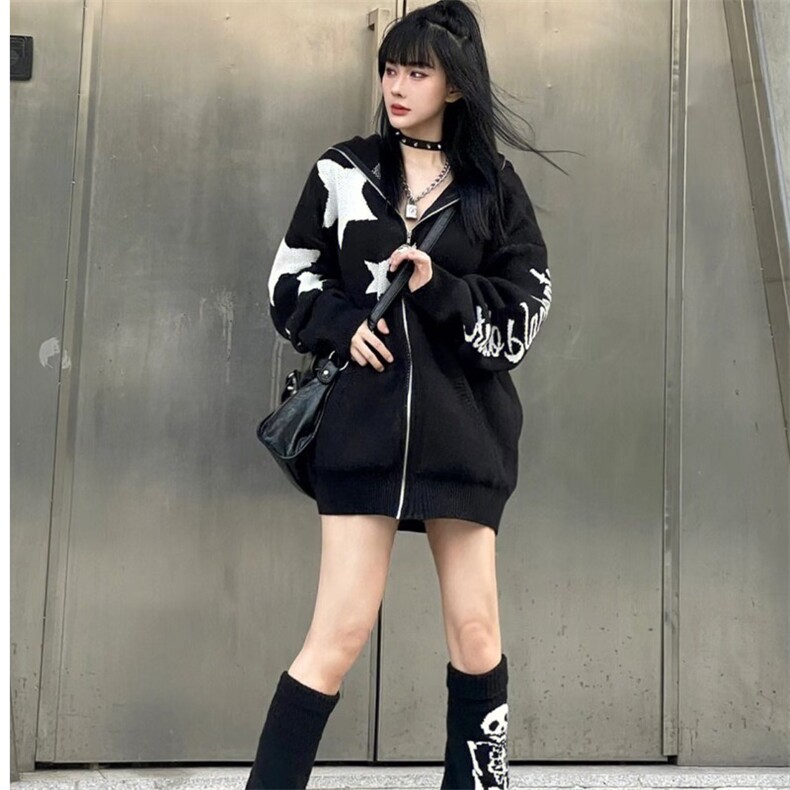 潮流新款潮牌情侣美式卷边星星开衫卫衣拉链外套男时尚MYD07，女装短外套，星座208-5