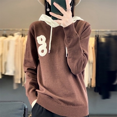 秋冬季新款拼色毛衣女长袖宽松显瘦百搭帽衫上衣，女装针织衫/毛衣，贵皇网供仓