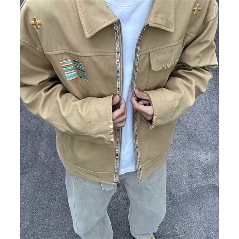 美式复古小众字母刺绣翻领外套男女春秋款宽松设计感夹克JJ881,男装夹克,星座1116A（原606A-3）