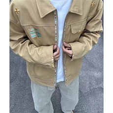美式复古小众字母刺绣翻领外套男女春秋款宽松设计感夹克JJ881，男装夹克，星座1116A（原606A-3）