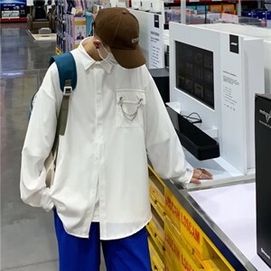 高级感小众长袖衬衣ins潮牌外套痞帅克莱因蓝衬衫男 W3647-P35图片