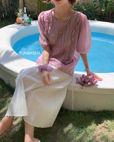 木耳边天丝上衣，女装，韵芭莎