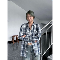 TC589-P45复古格子衬衫情侣新款潮牌长袖衬衣宽松休闲百搭上衣，女装衬衫，星座617A-2