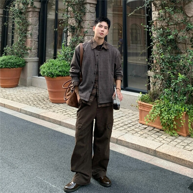 JY572-P68美式复古风假两件拼接衬衫领针织衫开衫外套,男装针织衫/毛衣,星座1501-3