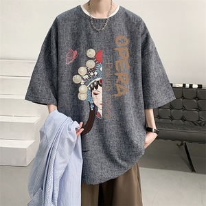 中国风短袖T恤男夏季薄款2025新款衣服大码潮牌圆领宽松半袖体恤图片