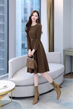 现货，冬季拉毛弹力呢料连衣裙，女装连衣裙，金典明美