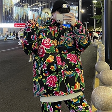 MY203东北大花加厚保暖防寒风汉服棉衣外套机车服棉袄男女潮，男装棉衣，星座115A(原星座507）
