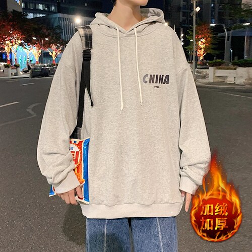 WY2248-P35 加绒款-P40 纯棉连帽卫衣男大码运动帽衫宽松薄外套男图片