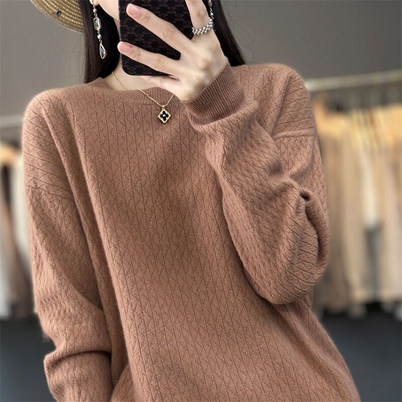 软糯舒服羊毛衫女秋冬新款毛衣打底衫套头长袖针织圆领羊毛衫,女装羊毛衫,魅途羊绒