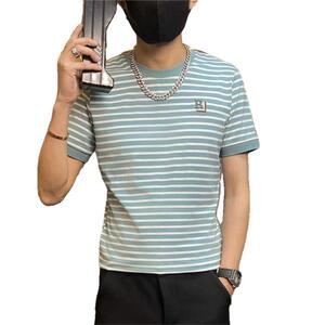 TX158-P35夏季男圆领短袖社会小伙潮流紧身体桖精神修身条纹t恤图片