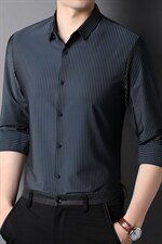 长袖衬衫男春秋季男士衬衣条纹无痕中年高档免烫商务弹力2023新款，男装衬衫，电商B212（原钱塘6029）