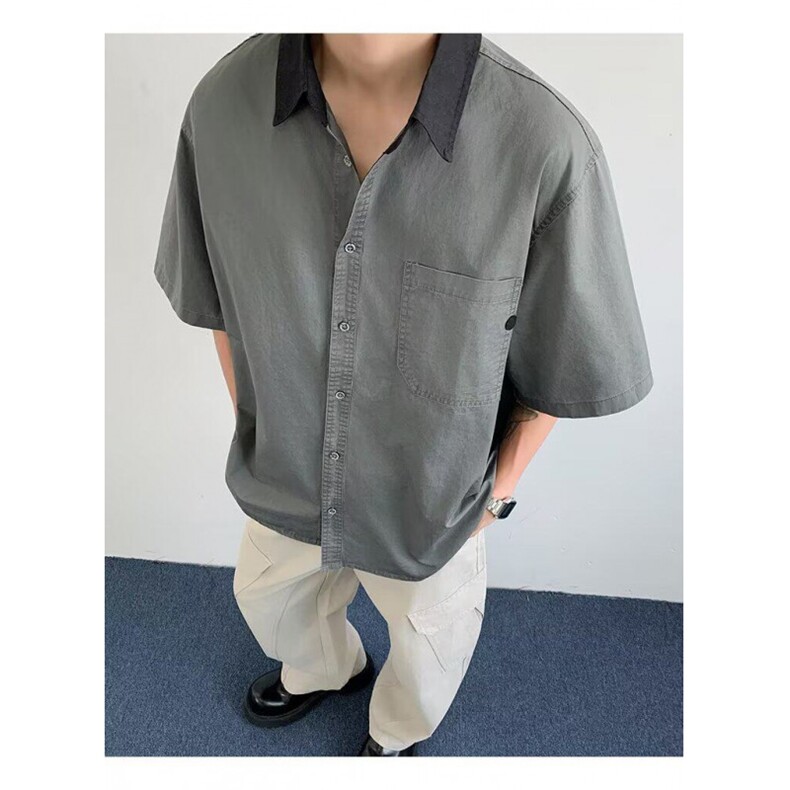 复古衬衫男夏装港风学生宽松小众设计感趣味新款男装上衣外穿,男装衬衫,四季星座505
