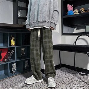 格子裤子男春秋潮流ins直筒阔腿裤港风情侣宽松垂感休闲MK62-P33图片