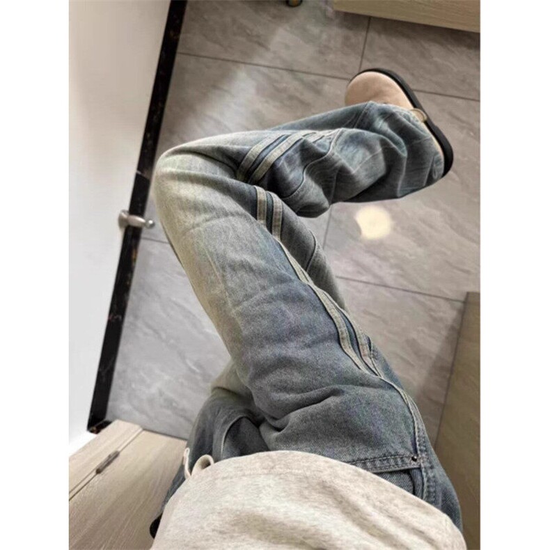 美式复古牛仔裤男女街头vibe风做旧水洗直筒工装裤子LY6099-p43,男装牛仔裤,星座1008