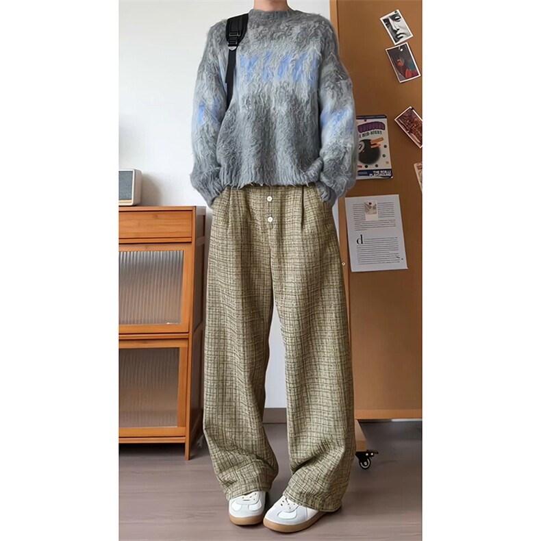 经典小香风文艺范休闲裤慵懒垂感法式时髦情侣款长裤K887P45控78图片