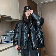 中性冬季宽松美式高街pu皮钢印加厚棉服外套XZ811A-MF199-P125，男装皮衣，星座811A