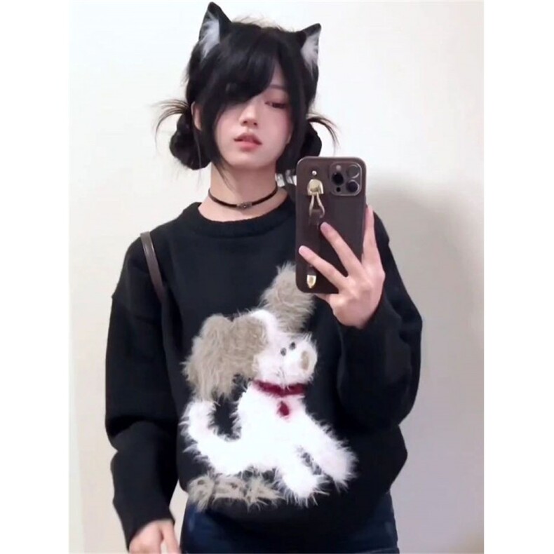 韩系复古软糯毛茸茸小狗提花套头毛衣女秋冬季宽松加厚保暖针织衫，男装针织衫/毛衣，星座1210-1